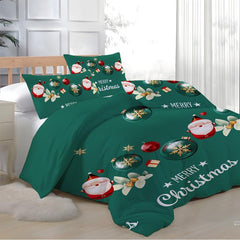 3pcs Christmas Print Duvet Cover Set with Santa Claus, Reindeer, and Snowman