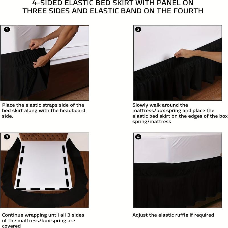 1pc Soild Bed Skirt Elastic Adjustable Bedroom Living Room Decor