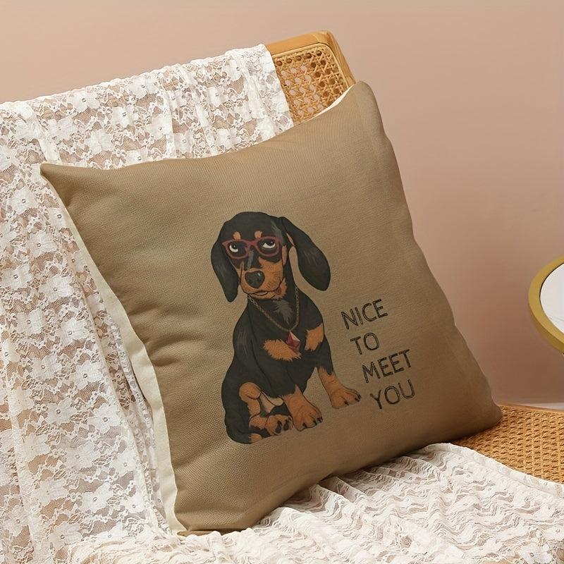 Cute Puppy Linen Pillowcase - Soft and Comfortable Square Cushion Cover