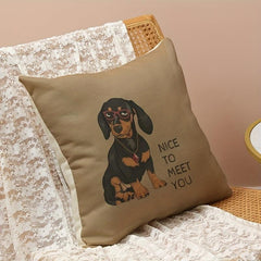 Cute Puppy Linen Pillowcase - Soft and Comfortable Square Cushion Cover