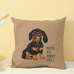 Cute Puppy Linen Pillowcase - Soft and Comfortable Square Cushion Cover