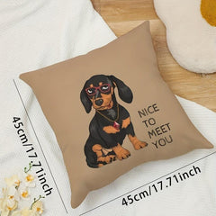 Cute Puppy Linen Pillowcase - Soft and Comfortable Square Cushion Cover