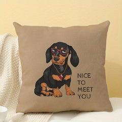 Cute Puppy Linen Pillowcase - Soft and Comfortable Square Cushion Cover