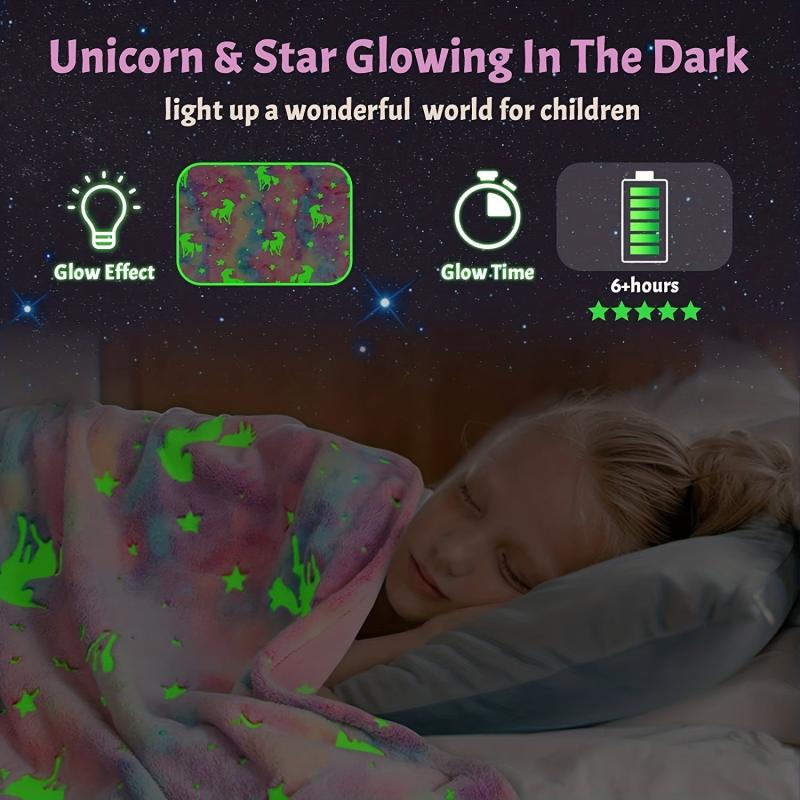 Rainbow Unicorn Glow Blanket Kids Birthday Gift