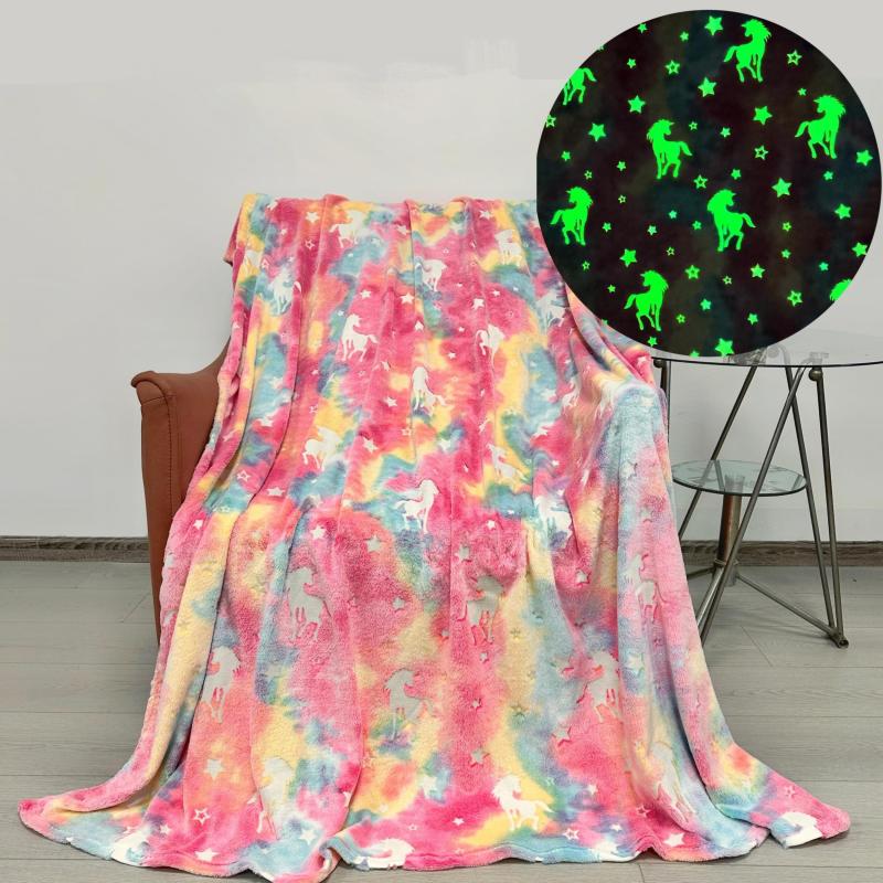 Rainbow Unicorn Glow Blanket Kids Birthday Gift