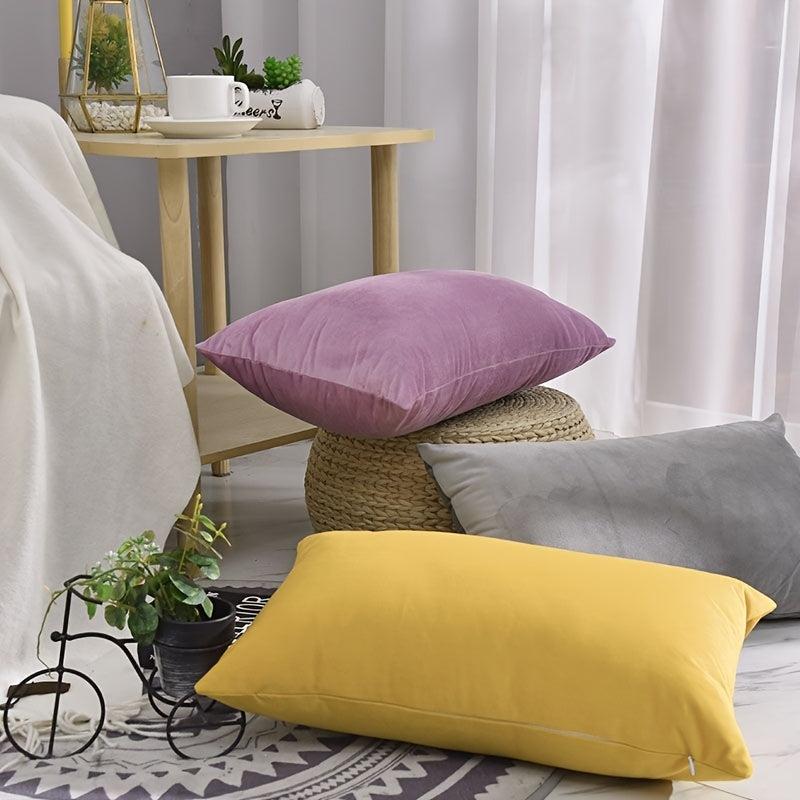 1pc Velvet Cushion Cover Solid Throw Pillow Case For Sofa Car Decor