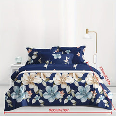 Brushed Floral Print Duvet Cover Soft Comfortable for Bedroom Guest Room