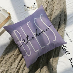 Purple Letter Square Cushion Cover Short Plush Pillow Cover Home Decor