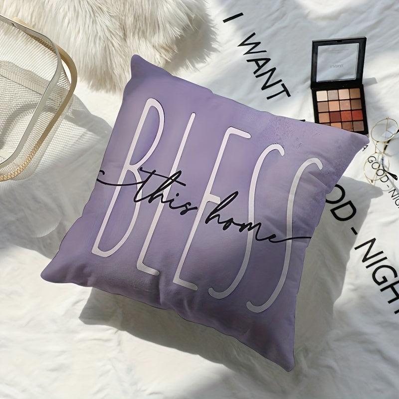 Purple Letter Square Cushion Cover Short Plush Pillow Cover Home Decor