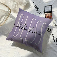 Purple Letter Square Cushion Cover Short Plush Pillow Cover Home Decor