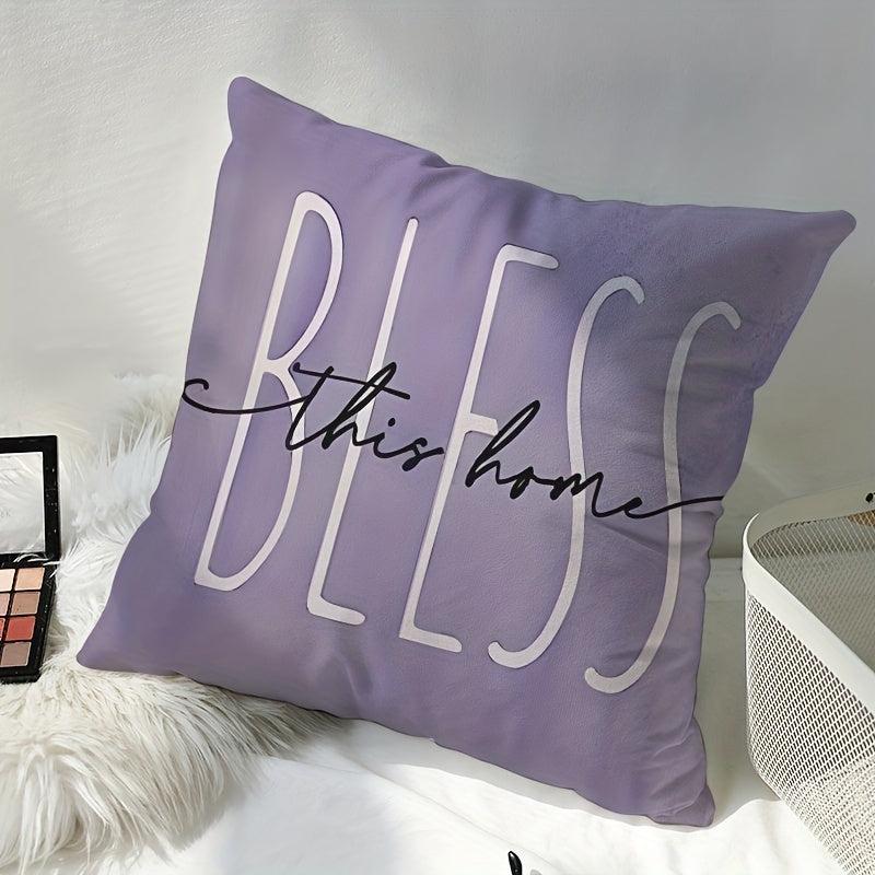 Purple Letter Square Cushion Cover Short Plush Pillow Cover Home Decor