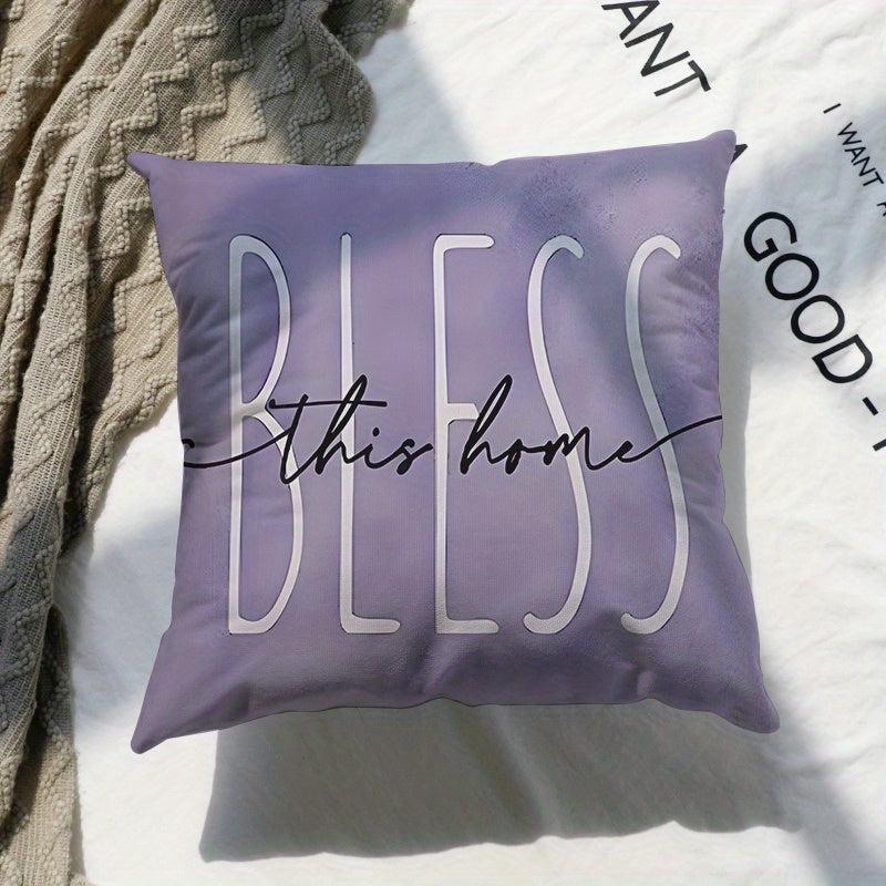 Purple Letter Square Cushion Cover Short Plush Pillow Cover Home Decor