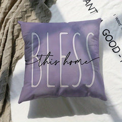 Purple Letter Square Cushion Cover Short Plush Pillow Cover Home Decor