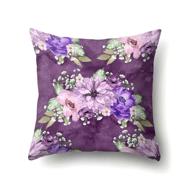 Purple Flower Cushion Cover Polyester Pillow Case 32x17 Inches