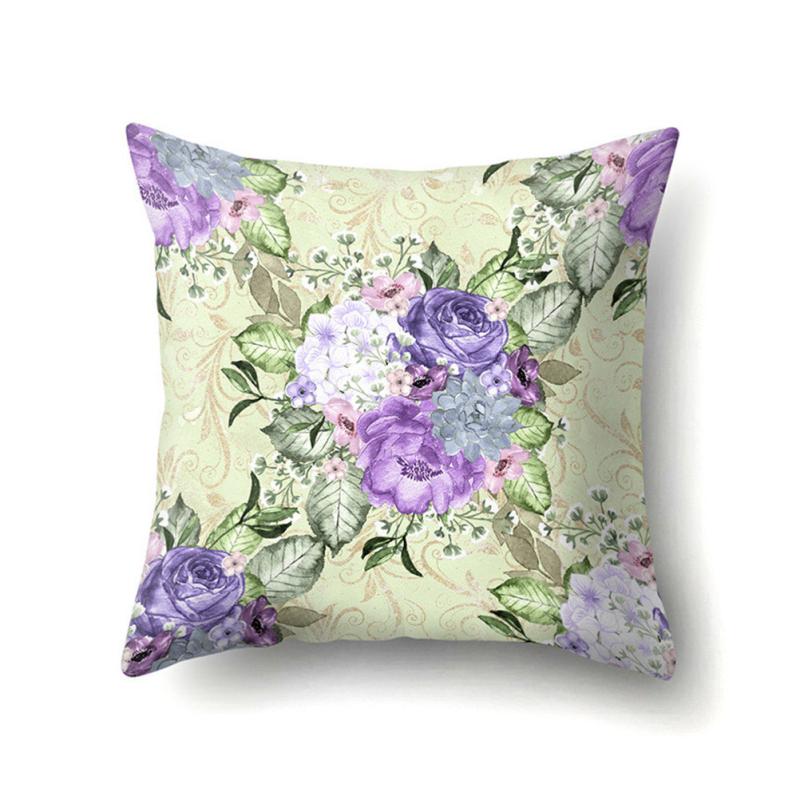 Purple Flower Cushion Cover Polyester Pillow Case 32x17 Inches