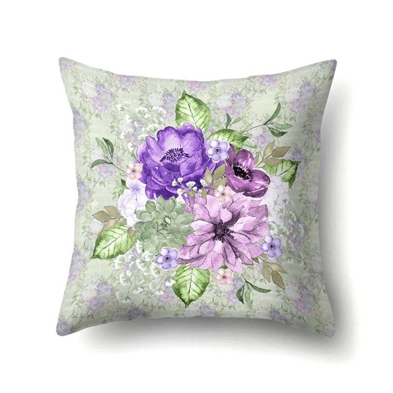 Purple Flower Cushion Cover Polyester Pillow Case 32x17 Inches