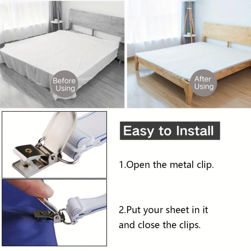 4pcs Non Slip Bed Sheet Clips Adjustable Fastener Belts for Secure Holding