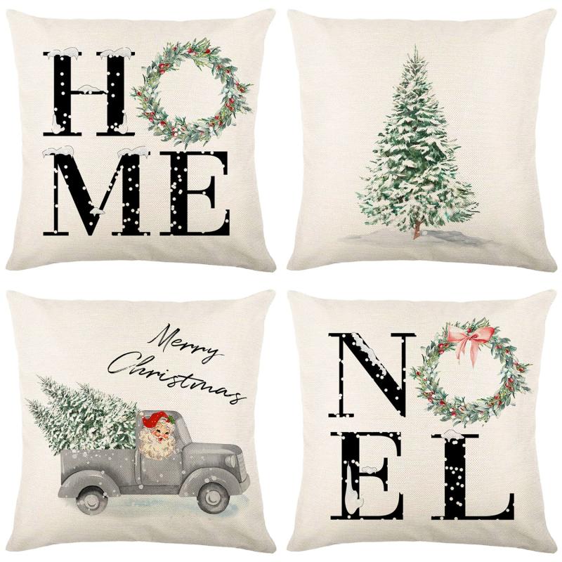 Christmas Pillow Covers Home Noel Truck Christmas Tree Winter Holiday Throw Pln