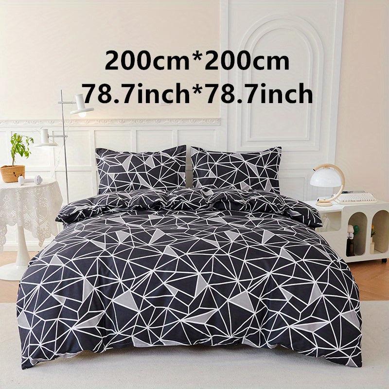 3pcs Geometric Print Bedding Set Soft Duvet Cover Gift