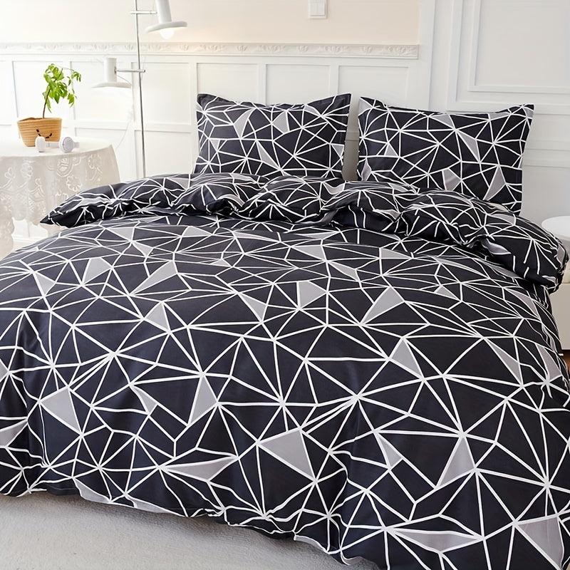 3pcs Geometric Print Bedding Set Soft Duvet Cover Gift