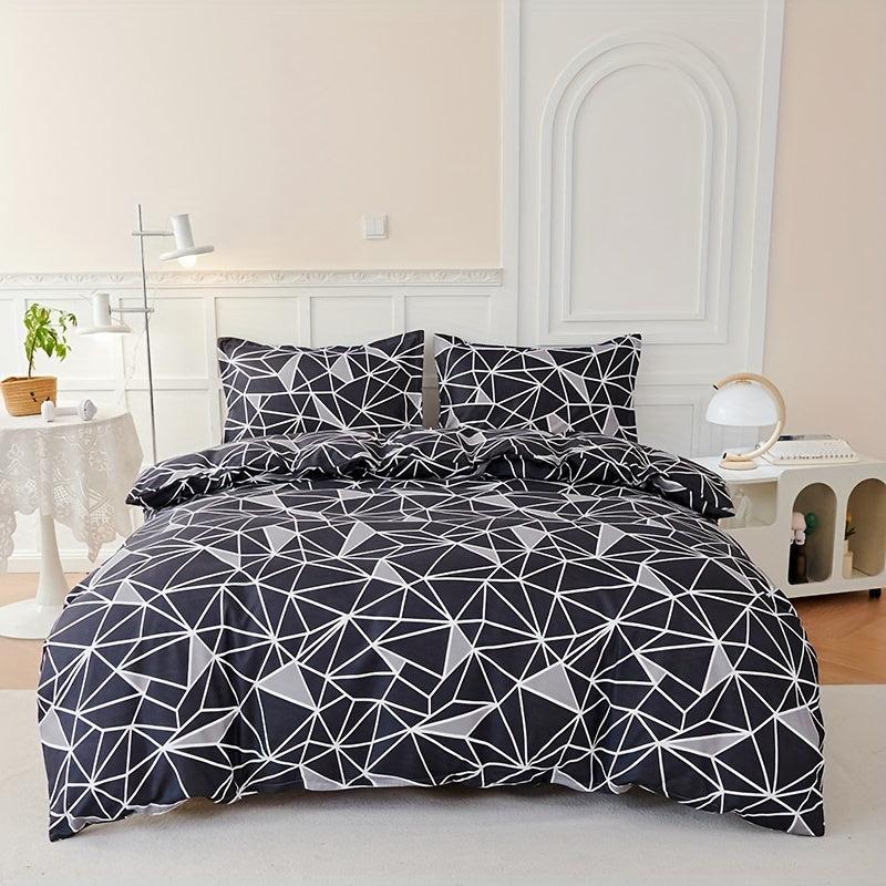 3pcs Geometric Print Bedding Set Soft Duvet Cover Gift