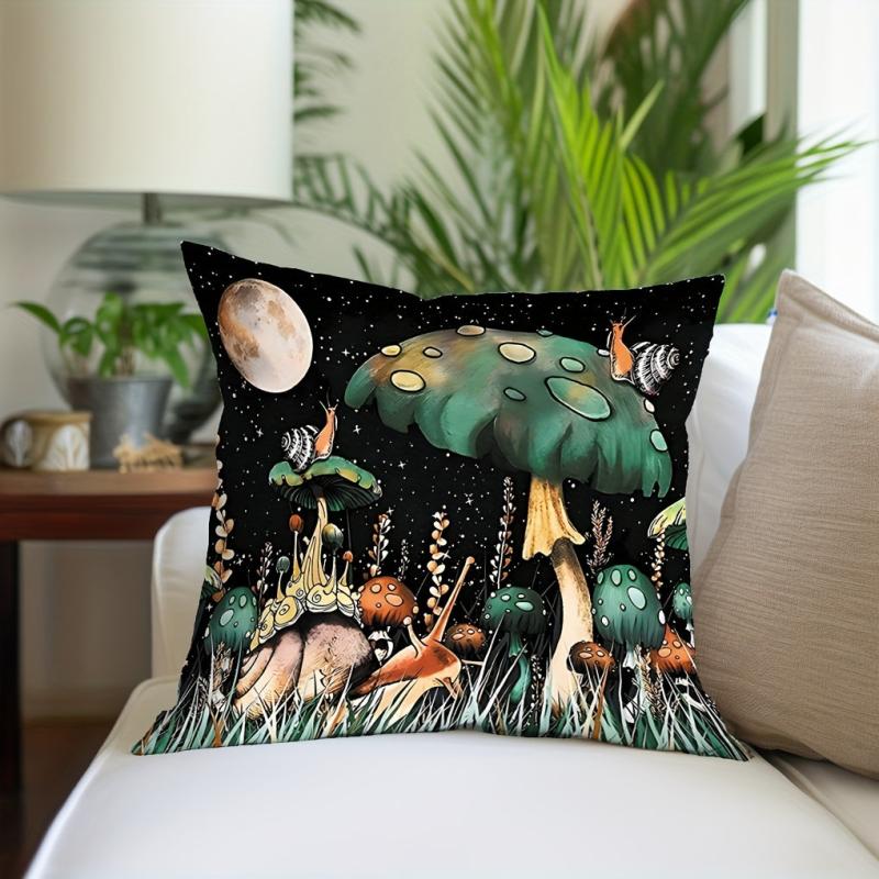 Mushroom Forest Flannel Pillowcase for Sofas, Office Chairs
