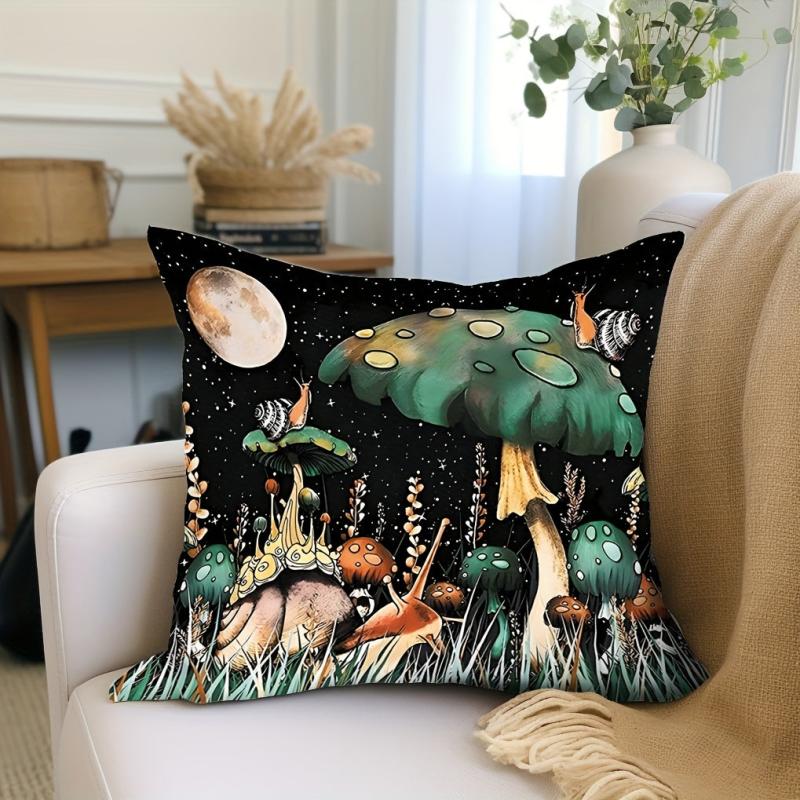 Mushroom Forest Flannel Pillowcase for Sofas, Office Chairs