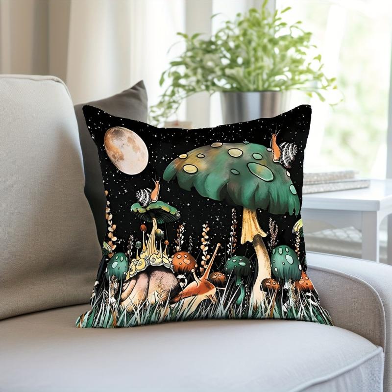 Mushroom Forest Flannel Pillowcase for Sofas, Office Chairs