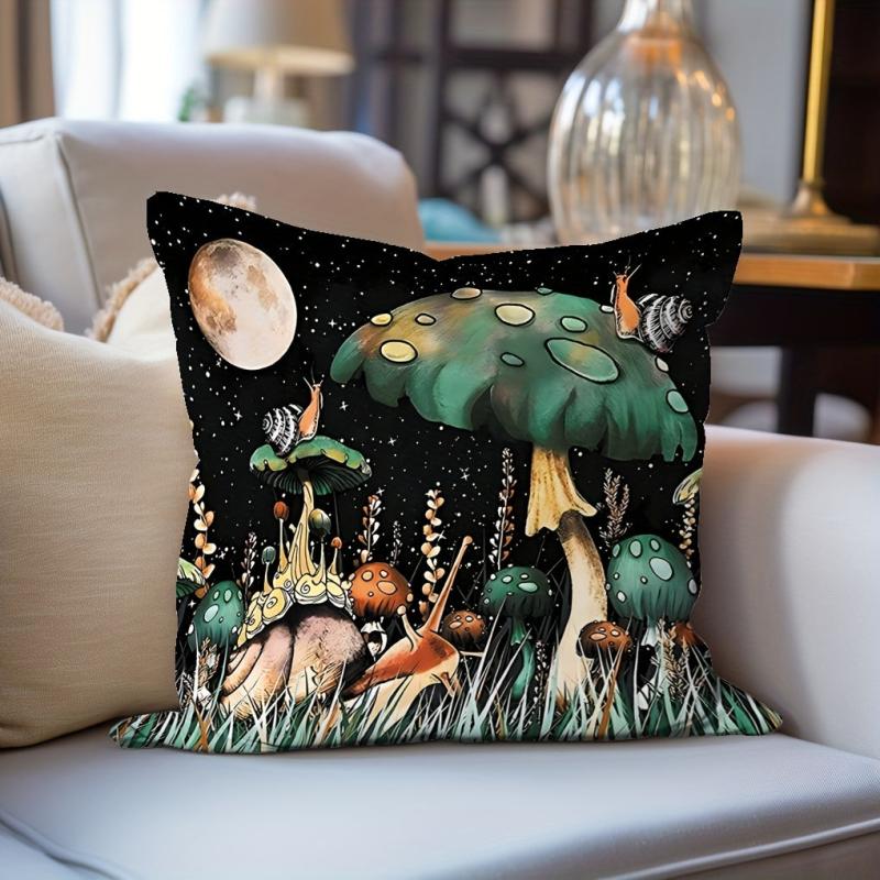 Mushroom Forest Flannel Pillowcase for Sofas, Office Chairs