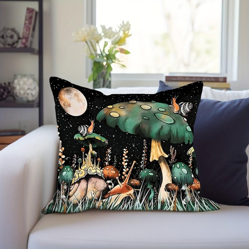 Mushroom Forest Flannel Pillowcase for Sofas, Office Chairs