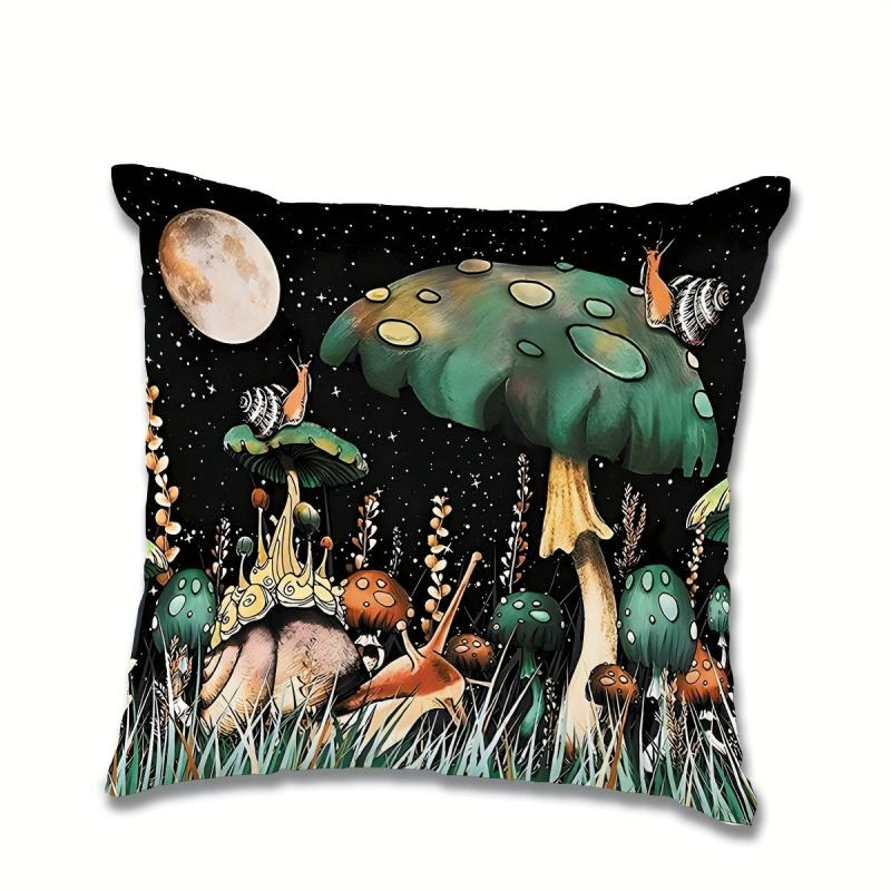 Mushroom Forest Flannel Pillowcase for Sofas, Office Chairs