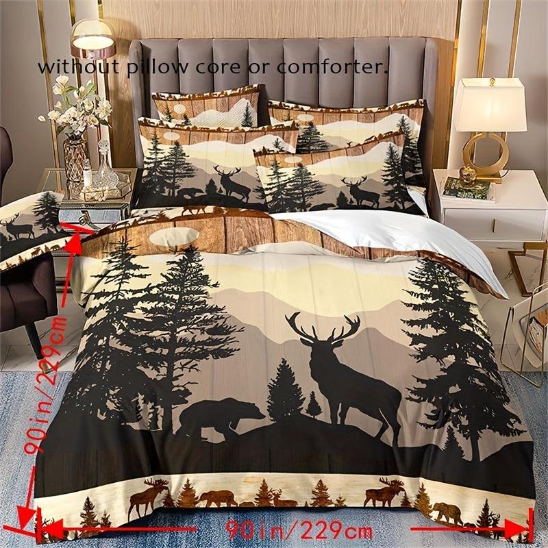Retro Forest Bear Deer Duvet Cover Set Soft Comfortable Bedding