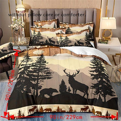 Retro Forest Bear Deer Duvet Cover Set Soft Comfortable Bedding