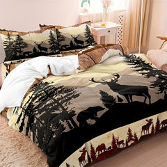 Retro Forest Bear Deer Duvet Cover Set Soft Comfortable Bedding