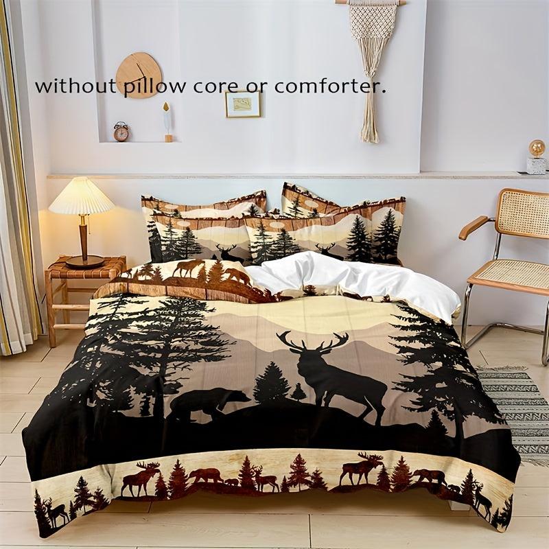 Retro Forest Bear Deer Duvet Cover Set Soft Comfortable Bedding