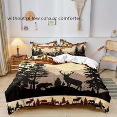 Retro Forest Bear Deer Duvet Cover Set Soft Comfortable Bedding