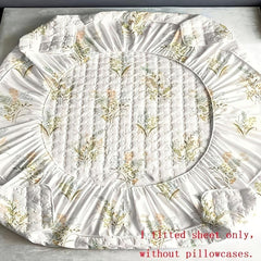 Soft Floral Print Fitted Sheet with Deep Pocket for Bedroom and Guest Room