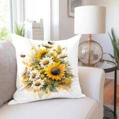 Sunflower Watercolor Pillow Flannel Pillowcase for Home Sofas Office Chairs