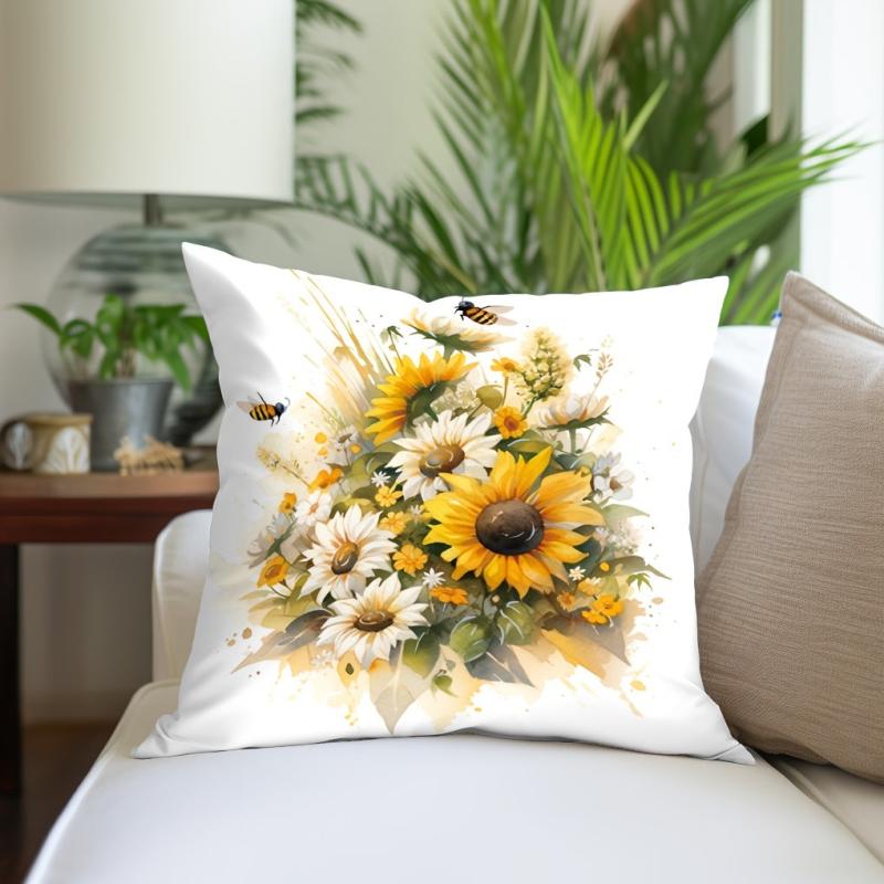 Sunflower Watercolor Pillow Flannel Pillowcase for Home Sofas Office Chairs