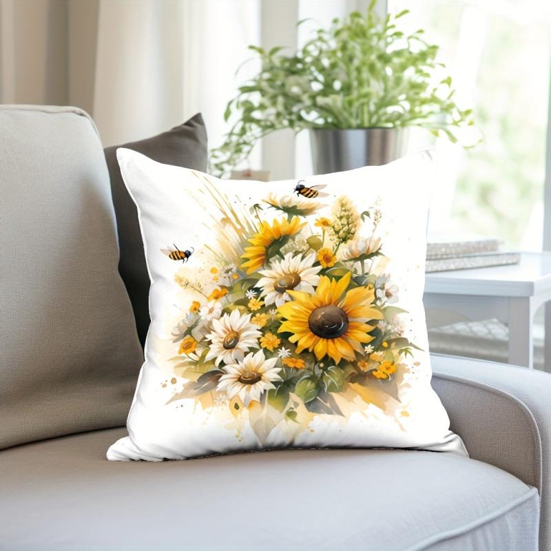 Sunflower Watercolor Pillow Flannel Pillowcase for Home Sofas Office Chairs