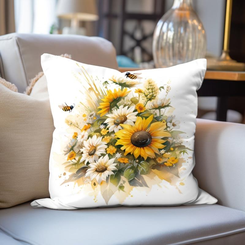 Sunflower Watercolor Pillow Flannel Pillowcase for Home Sofas Office Chairs
