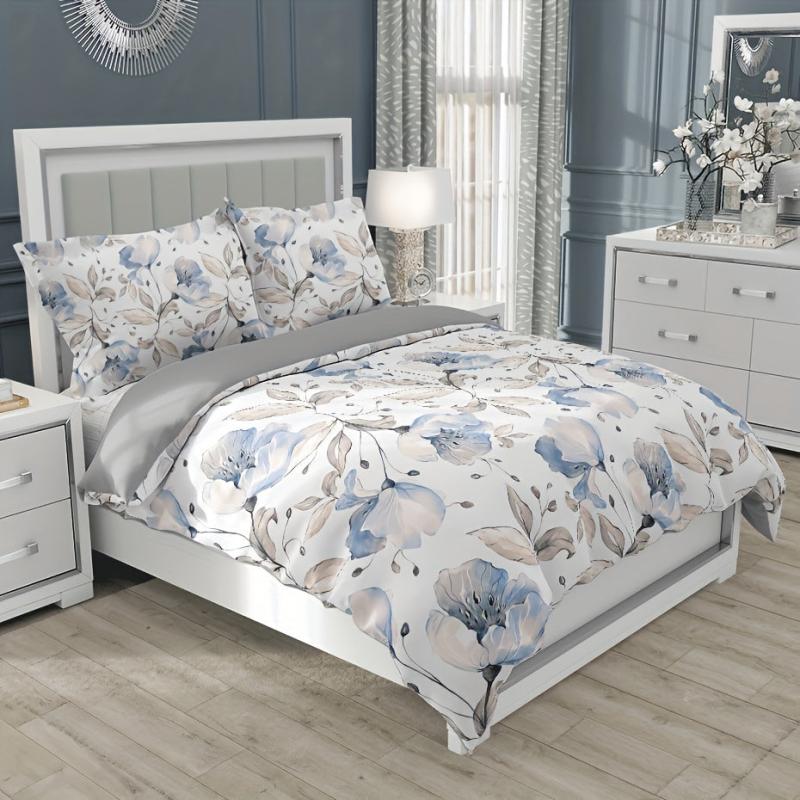 3pcs Flower Print Duvet Cover Set, Soft Breathable