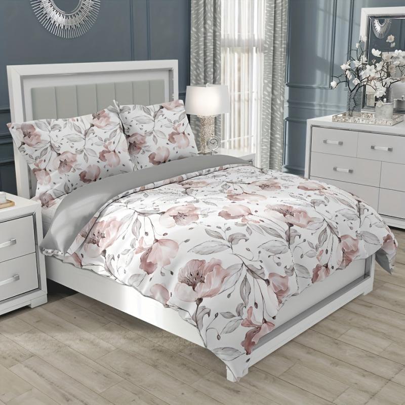3pcs Flower Print Duvet Cover Set, Soft Breathable
