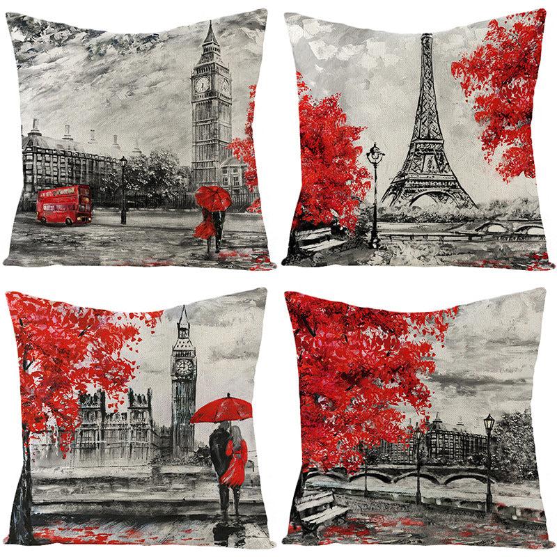 Romantic Paris Tower Couple Pillowcase Home Decor