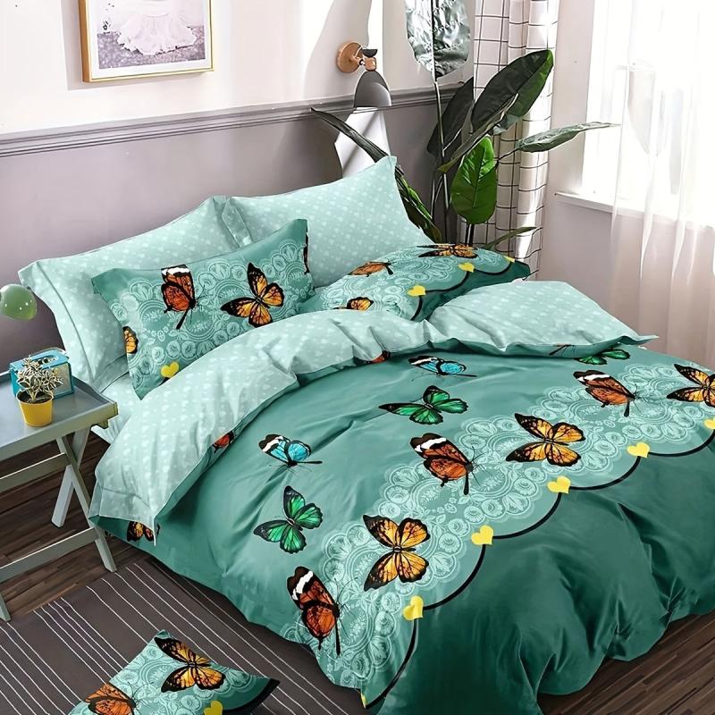 Butterfly Pattern Duvet Cover Set Soft Comfortable Breathable Bedding