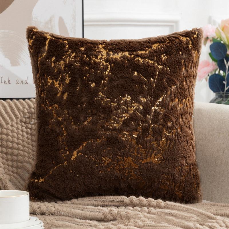 2pcs Golden Plush Faux Fur Cushion Cover 17x17 Inches