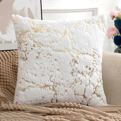 2pcs Golden Plush Faux Fur Cushion Cover 17x17 Inches