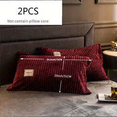 2pcs Plush Stripe Pattern Pillow Case Warm In Winter Multiple Colors