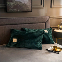 2pcs Plush Stripe Pattern Pillow Case Warm In Winter Multiple Colors
