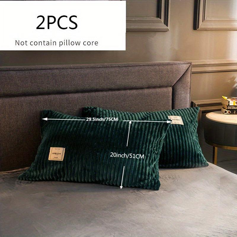 2pcs Plush Stripe Pattern Pillow Case Warm In Winter Multiple Colors